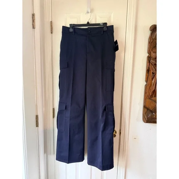 Lauren Ralph Lauren Navy Faille Cargo Pants High Rise Straight Leg 10 NWT 658381 - Picture 3 of 5